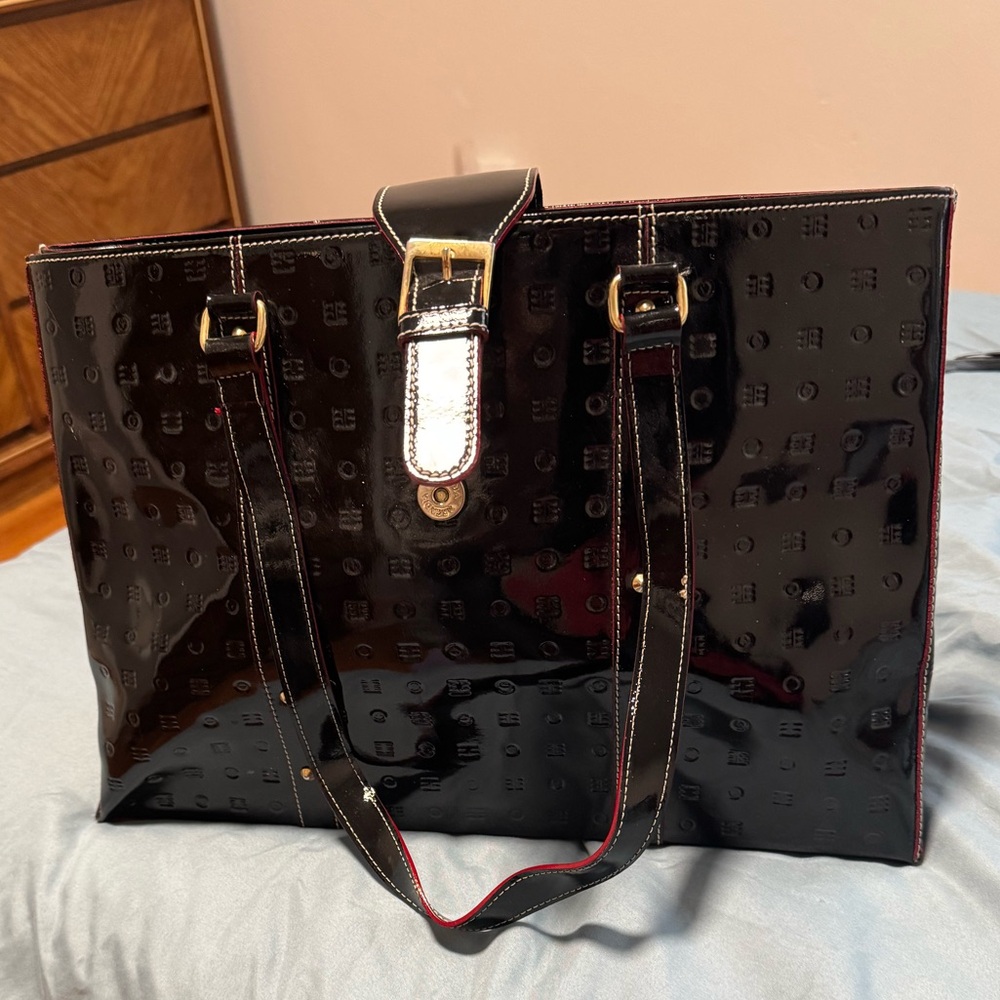 Arcadia Patent Leather Tote with Gold Accents